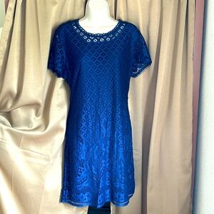 Navy Blue, midi sheath dress with cap sleeves